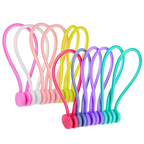 12-Pack Magnetic Silicone Cable Ties - Reusable Cord Organizer Straps With Magnets
