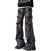 Hugboom Men's Baggy Jeans Y2k Hip Hop Pants Stacked Jeans for Women Mid Rise Fashion Grunge Streetwear Clothes Black