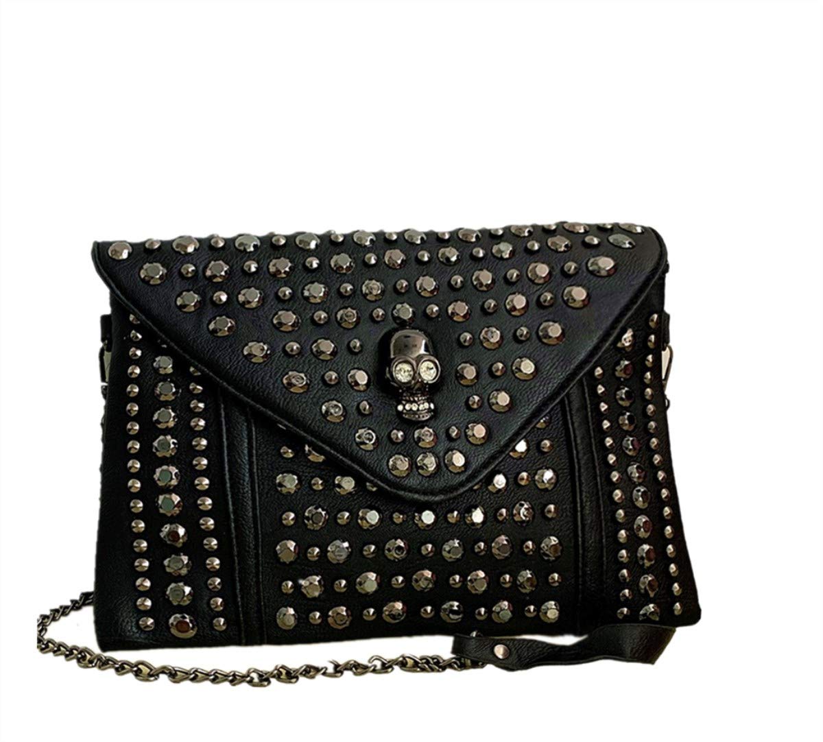 Dayfine Women Rivet Skull Chain Handbag Fashion Hip Pop Small Clutch Small Evening Party Shoulder Messenger Bag