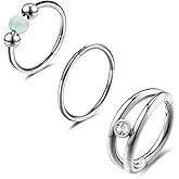 Lantine Double Hoop Nose Ring for Single Piercing Set Surgical Stainless Steel Septum Ring Cz Opal Hinged Clicker Daith Tragus Conch Piercing Jewelry Cute Cartilage Hoop Earrings 18g 20g