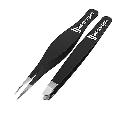 Tweezers Set Tweezer Guru Stainless Steel Slant Tip And Pointed Eyebrow Tweezer Set Great Precision For Facial Hair Ingrown Hair Splinter