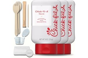 Litardex Chick-Fil-A Sauce 8 oz 3pk Squeeze Bottle Bundle Wooden Sporks, Dipping Cup, Compressed Towel, and Toothpicks (5 Items)