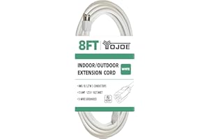 YOJOE 8 Foot White Outdoor Extension Cord - 16/3 SJTW Waterproof Extension Cable with 3 Prong Grounded Plug - 16 Gauge Extension Cord for Garden, Lawn, Yard Decorations Outdoor - UL Listed