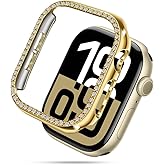 top4cus 44mm PC Bling Case Compatible with Apple Watch Case, Crystal Rhinestone Bumper Cover for iWatch (44mm, Gold)