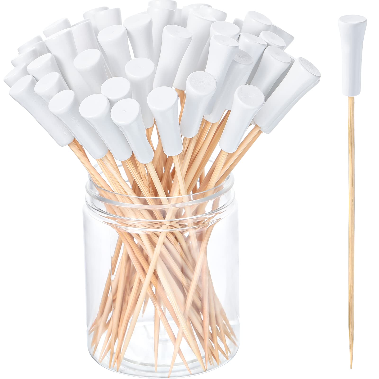 Photo 1 of Meanplan Golf Tee Toothpicks for Appetizers Masters Hole in One Party Golf Themed Tee Skewers Bamboo Cocktail Picks for Sandwich Fruit Catered Events Buffet Supplies, White(100 Pcs,5.91 inches)