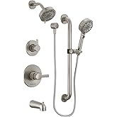 Peerless PTT24447 Precept Pressure Balanced Shower System with Shower Head, Hand Shower, Slide Bar, Shower Arm, Hose, Diverte