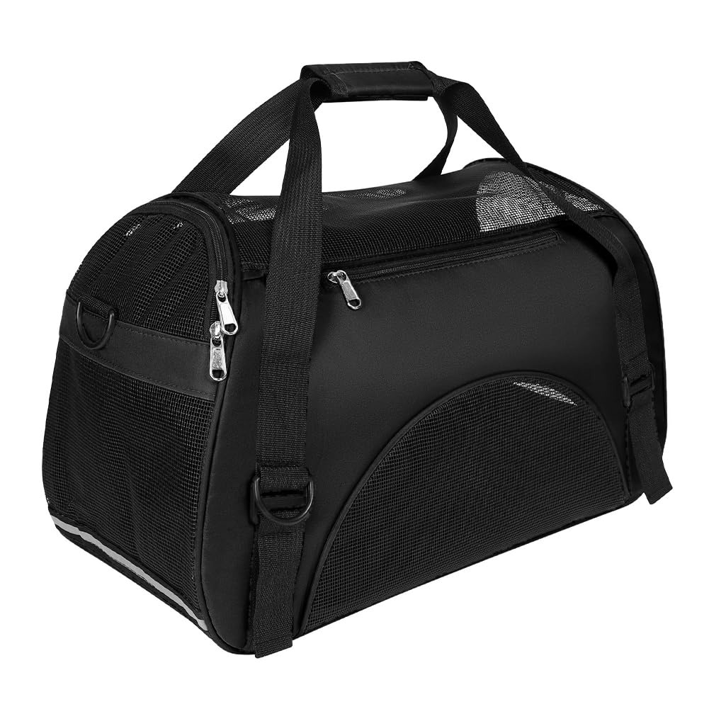 ITODA Pet Travel Carrier Dog Travel Handbag Soft Sided with Mats Breathable Oxford Dog Shoulder Travel Bags Portable Expandable Foldable Dog Carrier for Cats Small Dogs Puppy (Black, 50 x 34 x 23 cm)