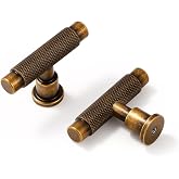 JIASENBAO 5 Pack Antique Brass Cabinet Knobs Knurled | Drawer Pulls Bathroom Dresser Handles Hardware T Bar Zinc Alloy