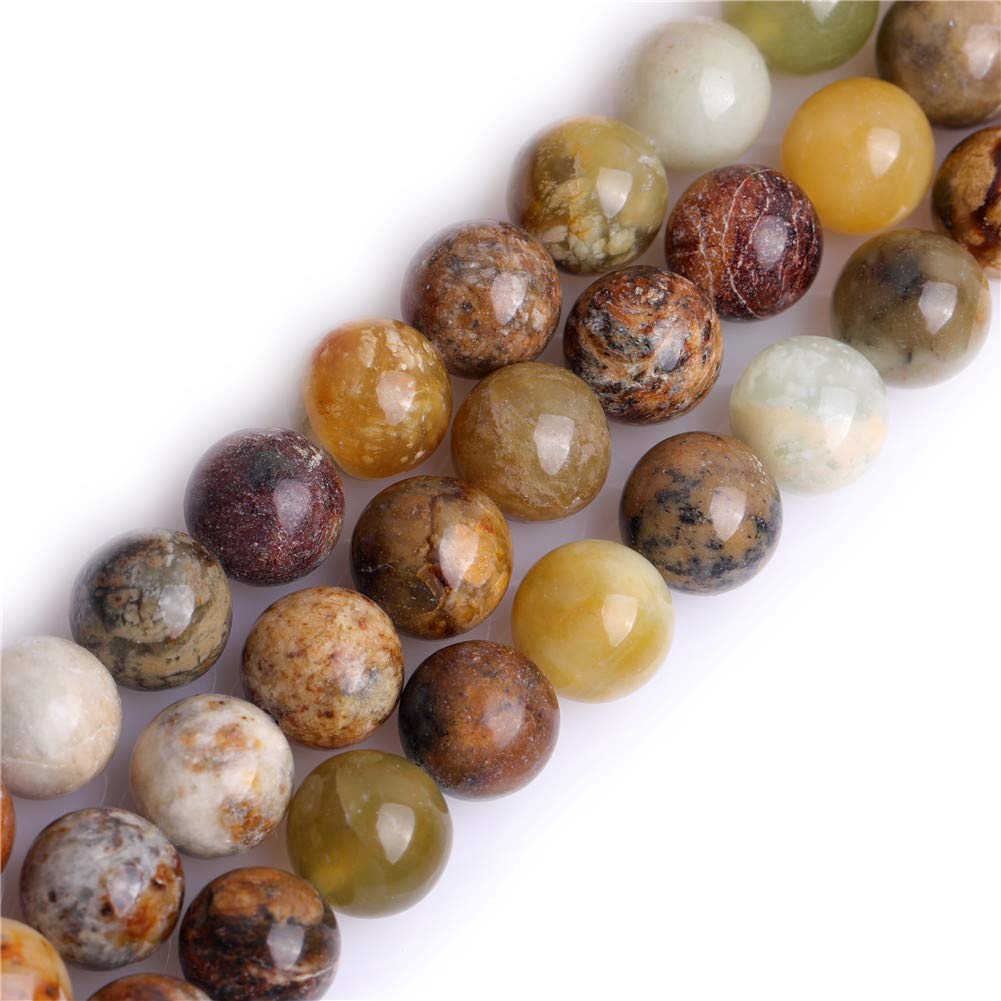 GEM-Inside Natural 10mm Hua Show Jade Round Gemstone Semi Precious Loose Beads for Jewellery Making 15''