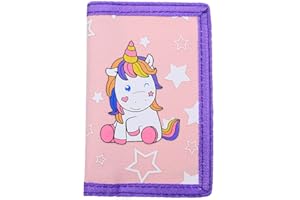 NEICY Trifold Canvas Outdoor Wallet for Kids, Cartoon Sport Wallets with Zippered Pocket, Christmas Gifts for Girls and Women (Unicorn 01)