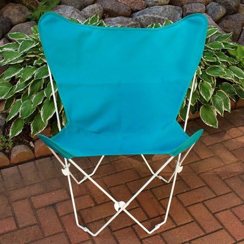 The Hamptons Collection Retro Folding Butterfly Chair and Teal Blue Cover with White Frame