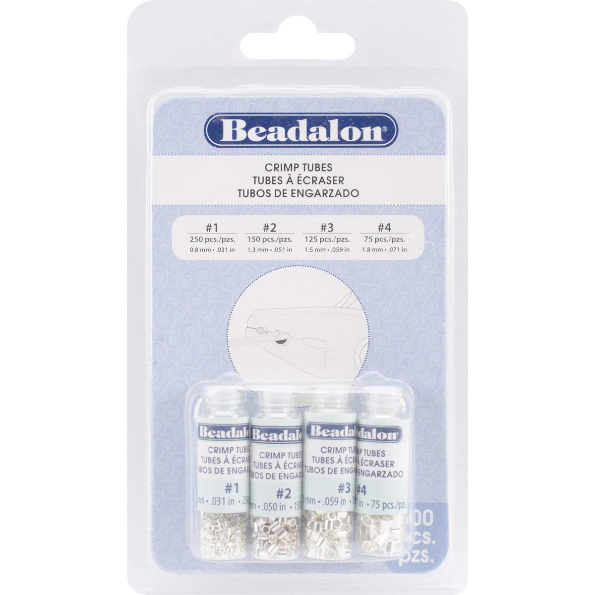 Beadalon Crimp Tubes Variety Pack Sizes 1, 2, 3 & 4 600/Pkg-Silver-Plated
