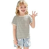 Haloumoning Toddler Baby Girls Striped Short Sleeve T-Shirts Kids Ribbed Knit Ruffle Trim Tops Tees Blouse 9M-8Y