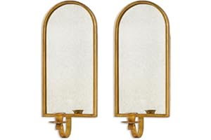 NIKKY HOME Gold Wall Candle Sconces Set of 2, Antique Mirrored Wall Taper Candle Holder - Vintage Elegant Metal Hanging Candlestick for Living Room, Bathroom, Dining Room and Office