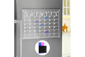 AITEE 16"x12" Inches Acrylic Clear Magnetic Dry Erase Board Calendar for Refrigerator Includes 6 Dry Erase Markers with 3 Colors