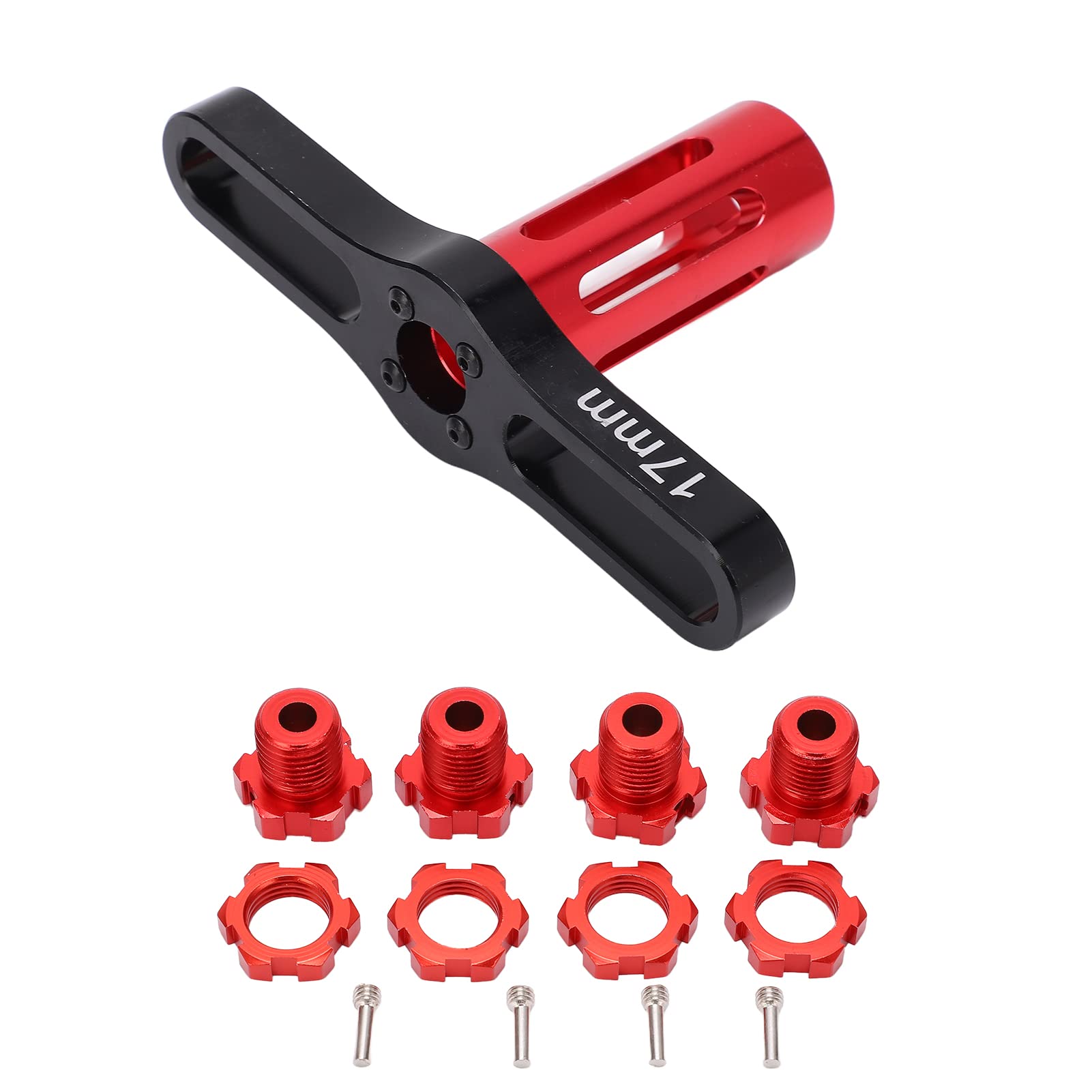 VGEBY RC Nuts Splined Wheel Hubs,4 Set 17MM Hex Adapter Reliable Hubs Extension Combiner for Traxxas 5353X E‑REVO Summit 1/10 RC Car (red) Model Car Accessories Car Model Accessory Model Toy