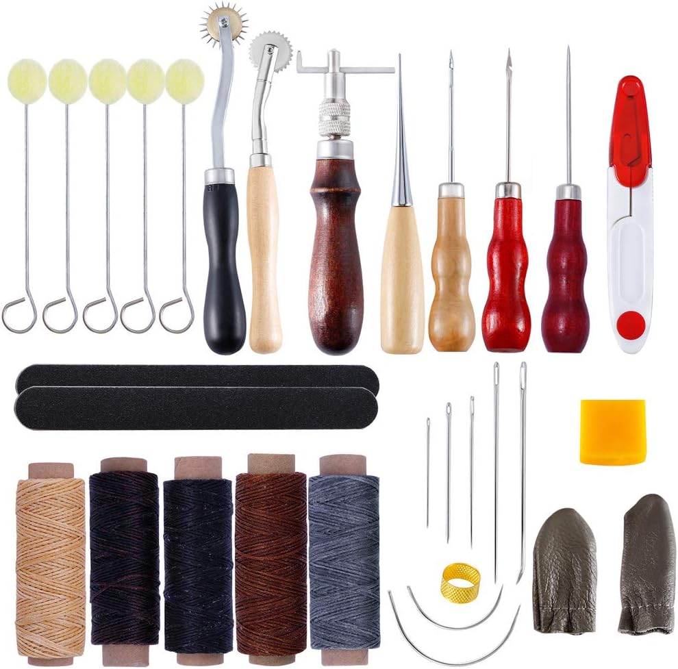 Bookbinding Tools Kits, Premium Sewing Tools for Leather,Handmade Books and Paper DIY Bookblind Set, Including Sewing Needles/Waxed Thread/Awl and So On Like Main Picture (31 PCS)