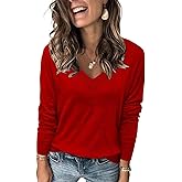 FEKOAFE Womens V Neck Sweaters Casual Pullover Sweaters for Women 2025 Trendy