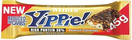 title=Weider Yippie Bar, Arachidi-Caramello, Confezione da 18 (18 x 45g)