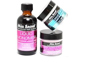 Mia Secret SECRET 2oz LIQUID MONOMER + 1oz CLEAR + 1oz PINK ACRYLIC POWDER NAIL ART