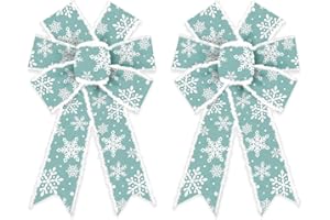ON-AIRSTORE 2 Pack Christmas Wreath Bows, Christmas Blue Snowflake Velvet Burlap Linen Bow for Wreath, Medium Tree Topper Ribbon Bow for New Year Home Indoor Outdoor Xmas Party Decoration Wreath Ornament Supplies