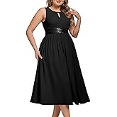 Ever-Pretty Plus Women's Wedding Guest Dress Elegant Sleeveless Chiffon Midi Plus Size Semi Formal Dresses for Curvy Women
