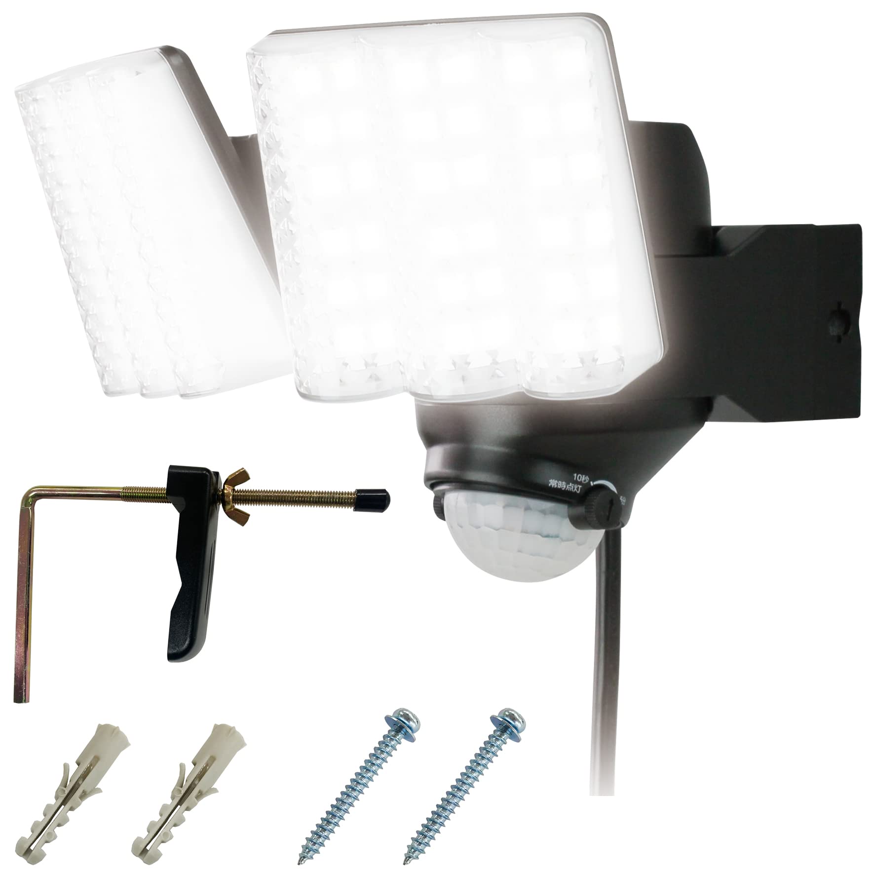 DAISHIN LED 人感 センサーライト AC コンセント 100V 2灯式 DLA-7T200 屋外 クランプ 簡単 取り付け 人感センサーライト 外 防犯ライト ガレージ 庭 玄関 灯 投光器 防雨 クランプ式 明るい 電灯 外灯 駐車場商品画像