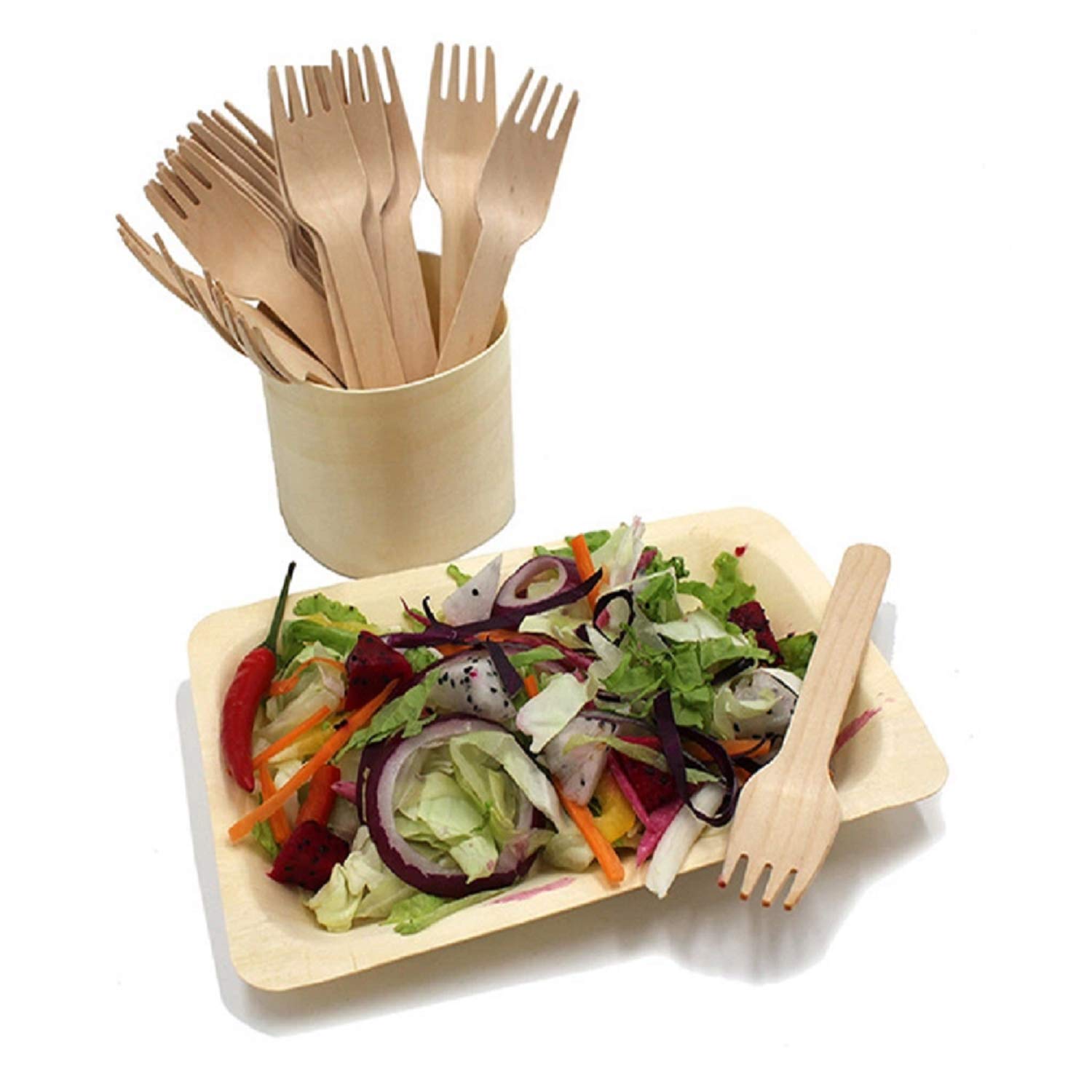 Disposable Wooden Cutlery Set Birchwood- Eco Friendly Biodegradable Wooden Cutlery - Plastic Free Wooden Disposable Utensils - Compostable Cutlery - 120 Wooden Forks,120 Wooden Spoons,60 Wooden Knives