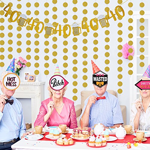 Gold-Glittery-Beer-Mug-40-Banner-and-Gold-Glittery-Circle-Dots-Garland-40th-Birthday-Wedding-Anniversary-Party-Decor