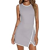 Fisoew Women's Workout Tennis Dress with Built-in Bra & Shorts Pockets Sleeveless Crewneck Golf Athletic Mini Dresses