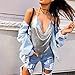 Gogoboi Nightclub See Through Deep V Halter Top Metal Sequins Crop Top Sexy Club Wear for Women (Silver)