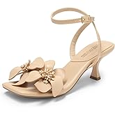 DREAM PAIRS Women's Flower Wedding Heels Cute Square Toe Slingback Low Kitten Heels Sandals with Ankle Strap