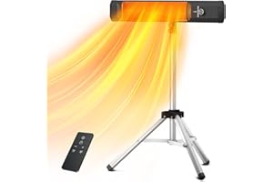 SLKDRFT Outdoor Heater, 1s Heating Patio Heater with Remote, 1500W,9 Heat Levels,9H Timers,Tip-over&Overheating Protection,Waterproof,Electric Infrared Heater Tripod Stand for Porch,Deck,Backyard,Sliver Black