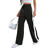 Bellcoco Wide Leg Sweatpants Women High Waisted Baggy Sweat Pants Active Striped Track Pants with Pockets