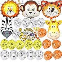 Safari Jungle Zoo Huge Animal Head Balloon Jumbo Balloons Zebra, Tiger, Lions, Giraffe & Monkey with 20pcs 11" Latex Safari Print Party Supply foci cozi