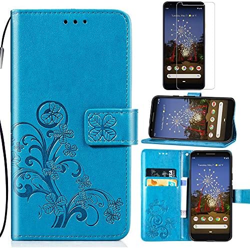 Case for Pixel 3a, Everun Premium PU Leather Flip Wallet Case Cover for Pixel 3a (Blue)