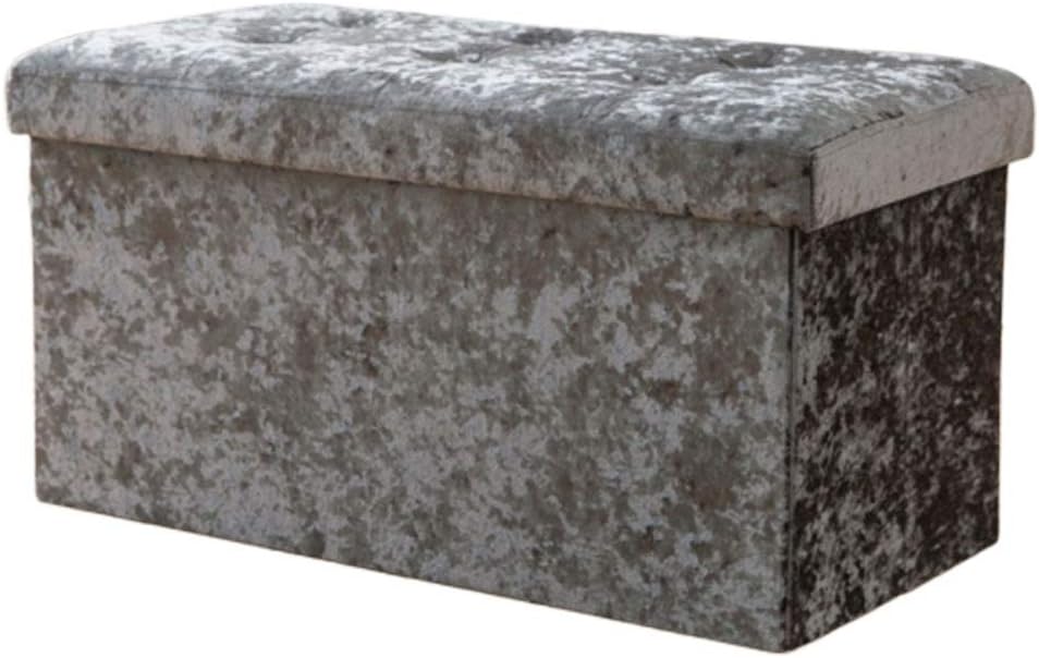 PRG Storage Stool Seat Beige, Storage Stool Cube, Crushed Velvet Fabric Cube Storage Toy Box Foot Stool Single Seat for Living Room Bedroom Foldable Easy to Clean