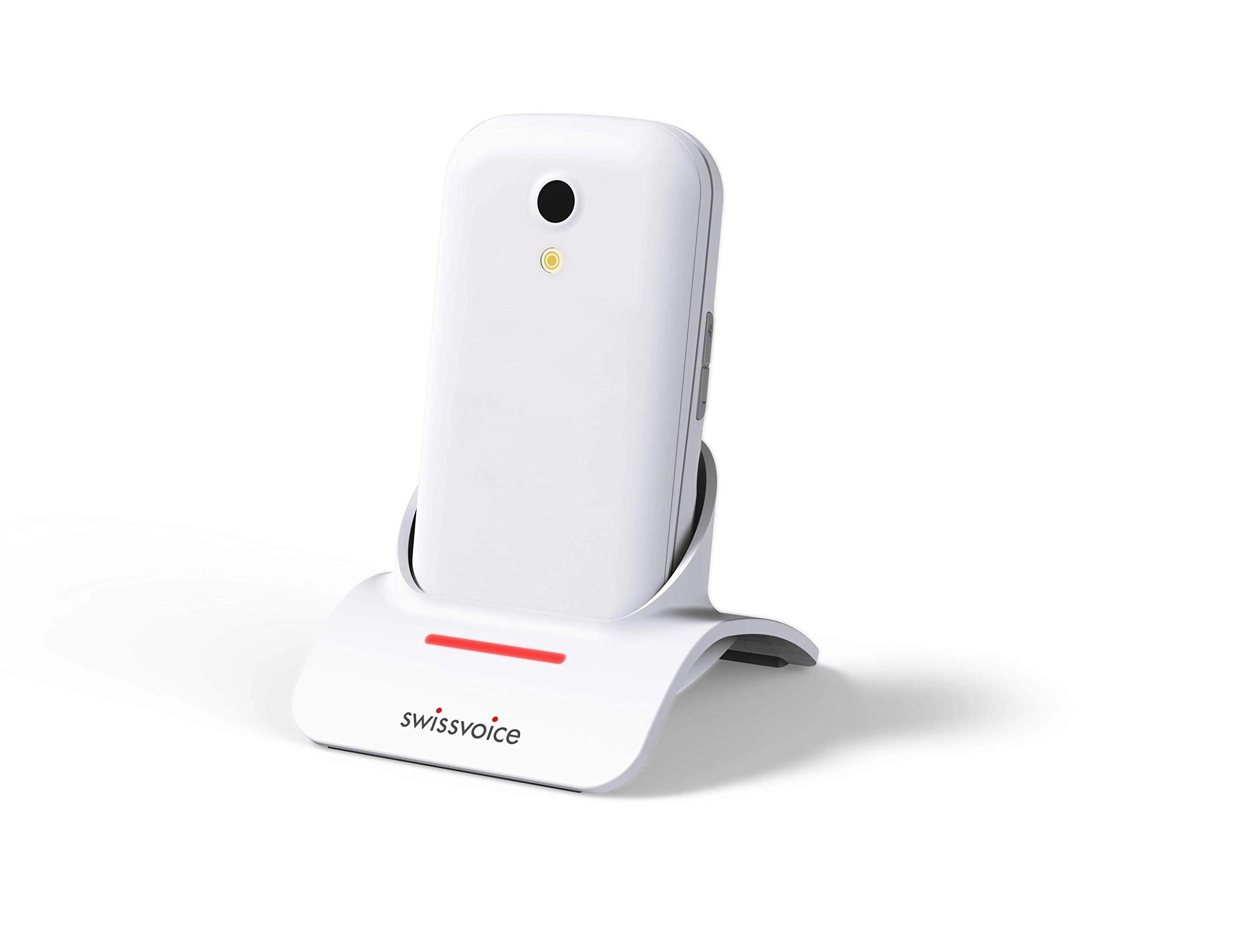 Swissvoice S24 White Big Button Mobile Phones for Elderly - Simple Mobile Phone with Charging Dock - Non Smart Mobile Phones - Flip Phones for Elderly