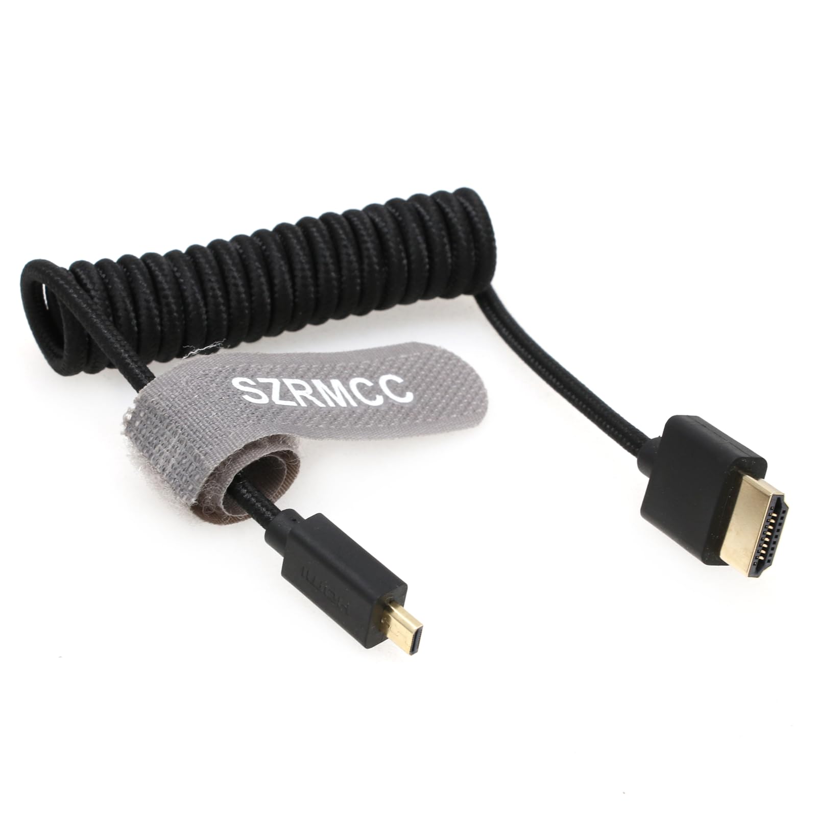 SZRMCC 8K 2.1 Micro HDMI to HDMI High Speed Coiled Braided Cable for GoPro Hero 3/4 Canon EOS M5 Sony A6000 A7III RX10 Nikon B500 Z6 Raspberry Pi 4 Atomos Ninja 2 Monitor — image 1