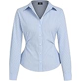 CIDER Women's Striped Long Sleeve Shirt Business Casual Office Fashion Top