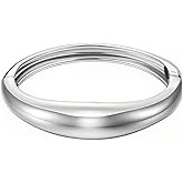 Acekiily Chunky Gold Cuff Bangle Bracelets for Women Trendy Hinged Cuff Open Wide Chunky Bracelet Irregular Minimalist Bangle Jewelry (Silver Style)