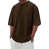 Men's Oversized Cotton T-Shirt Short Sleeve Casual Crew Neck Solid Pocket Tee Basic Workout Tops