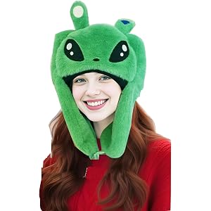 Alien Plush Hat Soft Fleece Green Alien Beanie with Ear Flaps Cap Warm Winter Animal Hat