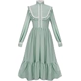 HEQU Girls Pioneer Prairie Dress Colonial Victorian Historical Costume Out | Halloween School Play Book Week Historical Party Cosplay Wear