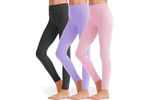 SKIDREAM 3 Pack Girls Black Athletic Leggings, Printed Ankle Length High Waisted Yoga Pants for Kids Teen