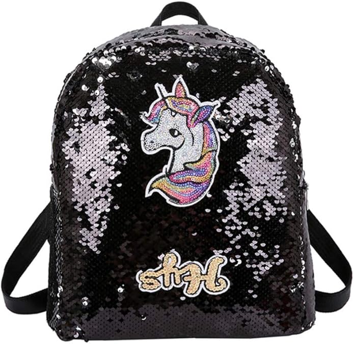 Girls Sequin Unicorn Backpack Glitter Shiny Students School Bookbag Fashion Shiny Travel Bag 