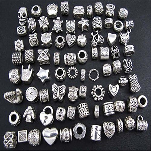 Hwiionne antique silver jewelry Pandora Style Beads 40 pieces Tibetan silver mixed alloy large hole beads