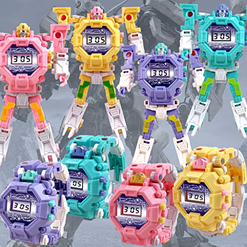 LtrottedJ Electronic Deformation Watch Children Creative Manual Transformation Robot Toys (Blue)