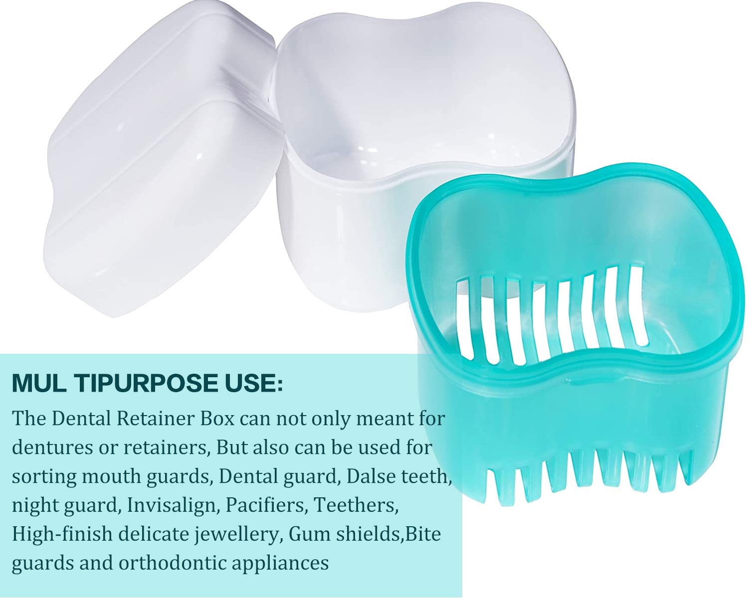 Denture Case, Denture Cups Bath, Toothbrush with hard denture and portable toothbrush box, Dentures Container with Basket Denture Holder for Travel (Green) : Beauty