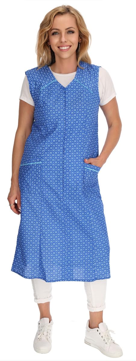 Zip Gown Zip House Dress Cotton Apron Cooking Apron, mid-blue, 40